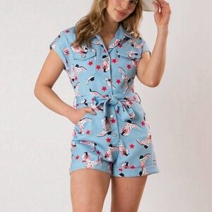 All Over Boots Print Romper Fantastic Fawn NWT